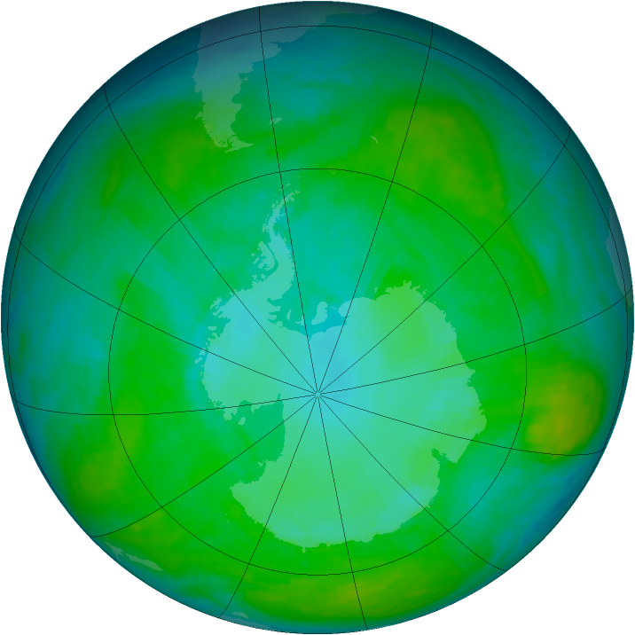 Antarctic ozone map for 10 January 1988